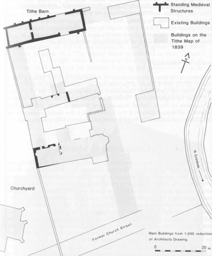 Prebendal House showing medieval structure, with overlay of buildings shown on tithe map of 1839