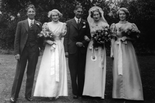 The wedding of Daphne and Bryan Edginton with Bryan's brother Ralph and Daphne's sisters, Vivienne (L) and Monica