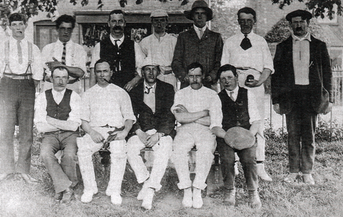 Black-and-white group photograph of an Ascott-under-Wychwood cricket team, c. 1920s.